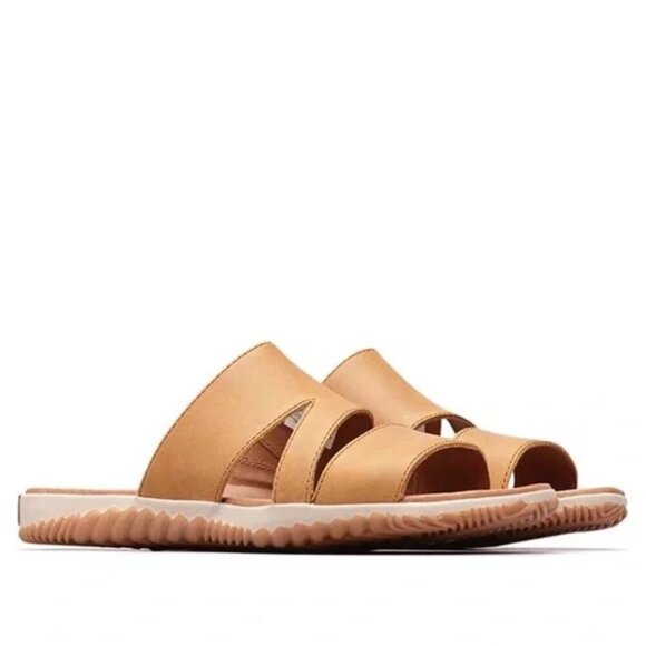 Sorel Out N About Plus Slide Sandals Camel Tan Brown Leather Size 8 - Picture 1 of 16